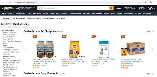 Amazon showcasing top selling product